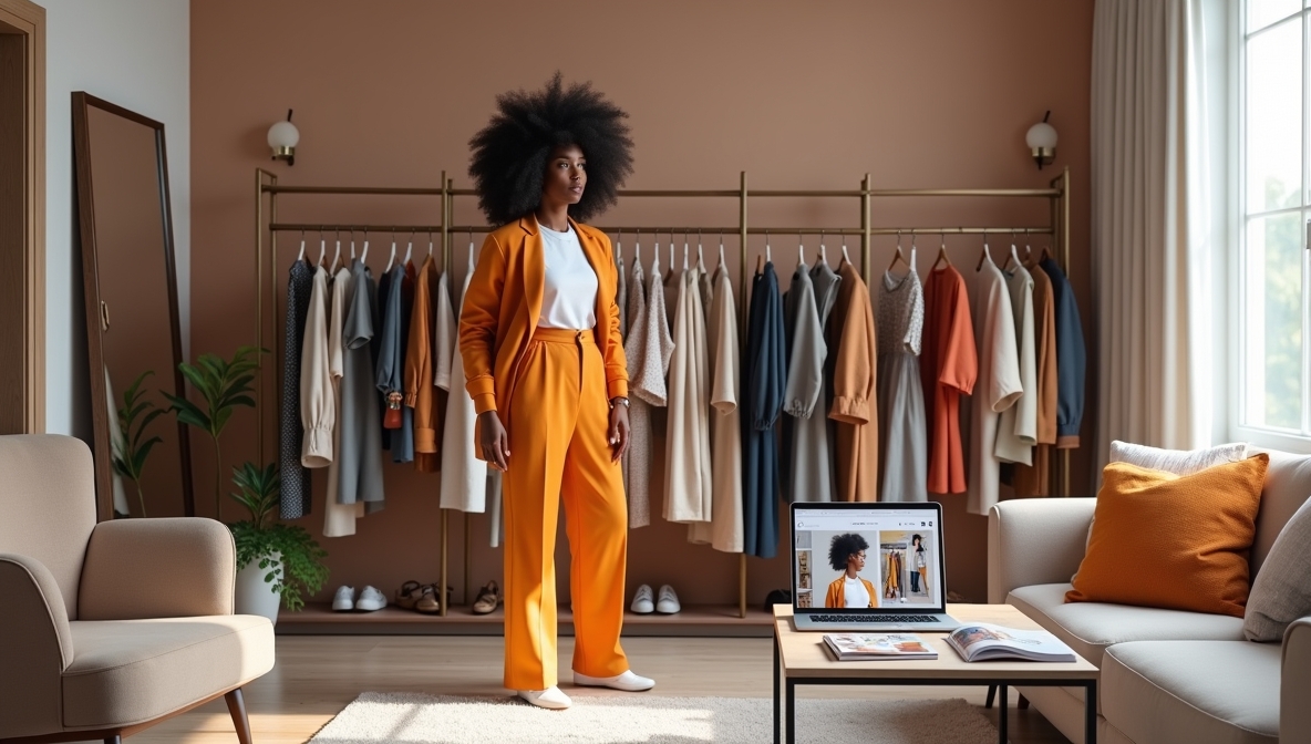 Stylish wardrobe with elegant clothing